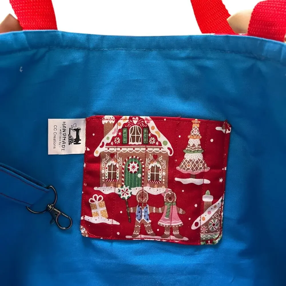 Handmade Womens Christmas Tote Bag Gingerbread House Red Holidays Gift